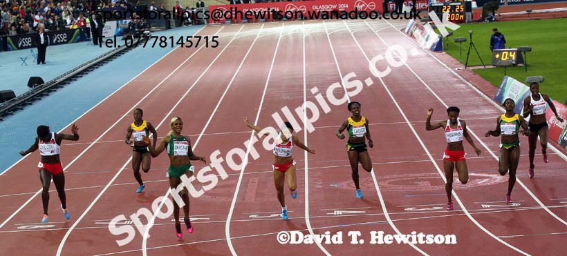 Blessing Okagbare (Nigeria) wins the 200 metrs at the Commonwealth Games, Glasgow. Photo: David T. Hewitson/Sports for All Pics